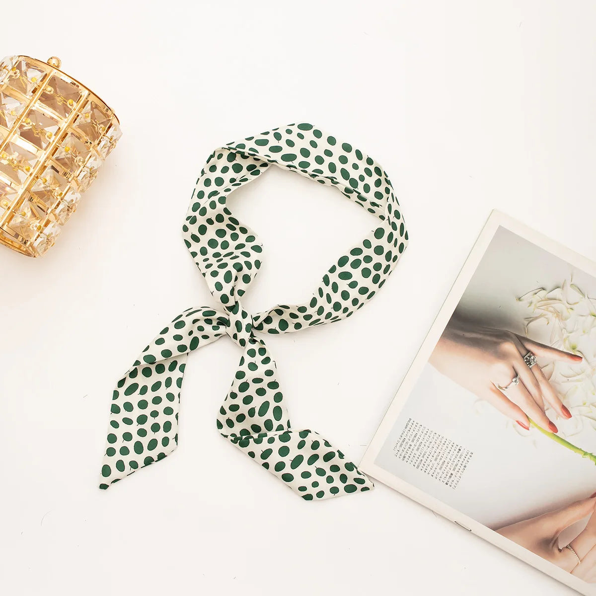 Skinny Scarf Hair Small Women Simple Handle Ribbon Fashion Printing Qme Beige