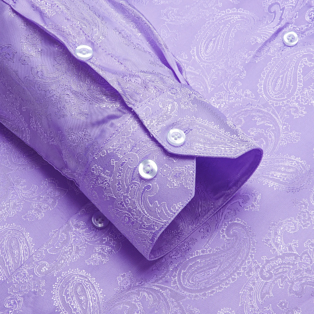 Men's Fashion Business Shirt Purple Paisley Jacquard Pattern Suitable for Everyday Casual Outings Qme