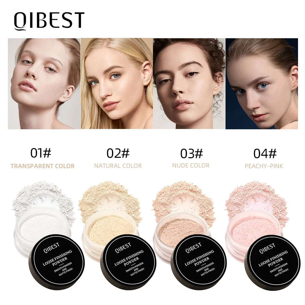 QIBEST Face Loose Powder Translucent Matte Setting Powder Oil-Control Reduce Pores Fine Line Long-Lasting Waterproof Face Makeup Qme