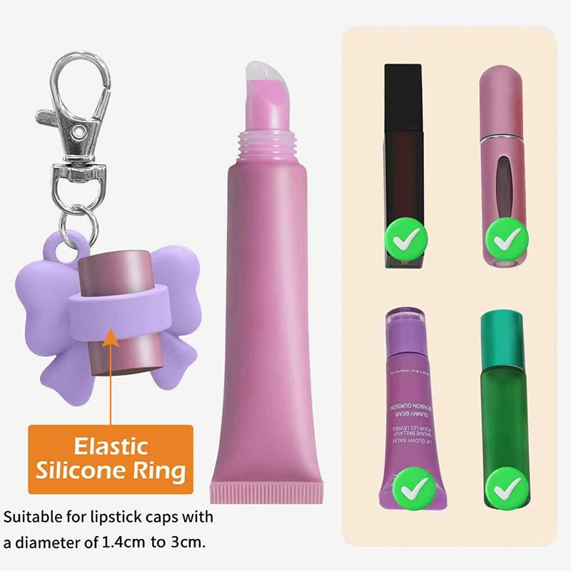Durable Silicone Lip Balm Keychain Cap Portable Storage Case Lipstick Qme