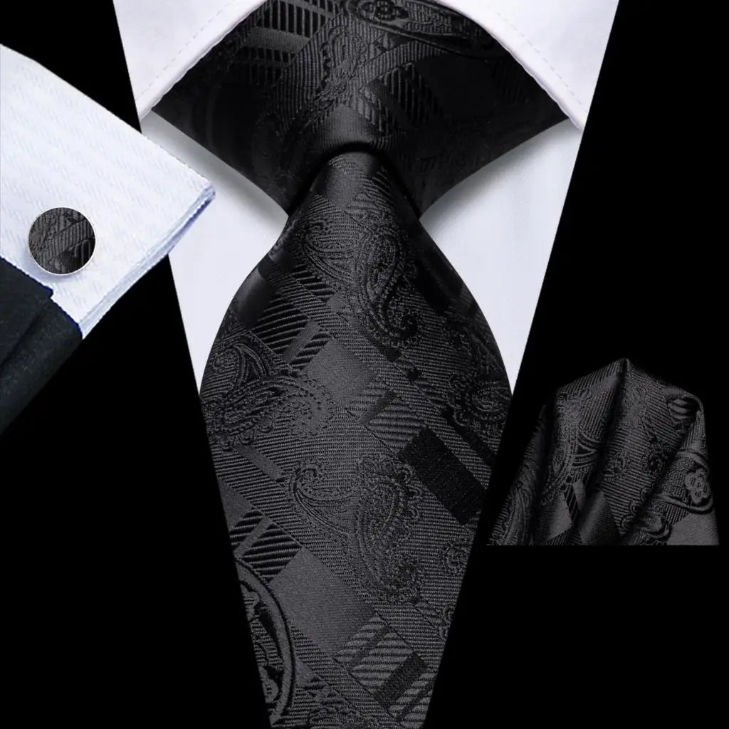 Hi-tie Striped Navy Blue Mens Fashion Necktie Handkerchief Cufflinks