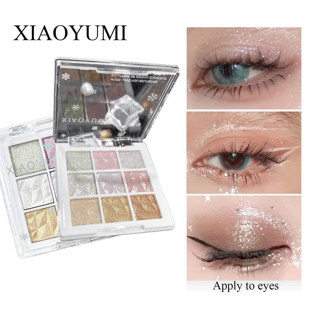 9 Colors Glitter Snowflake Eyeshadow Palette Dream Girl Pearly Eye Qme