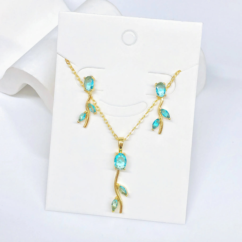 2PC Fashion Red/Green/Pink/Blue Rose Flower Crystal Necklace Earrings Jewelry Set for Women Romantic Wedding Bridal Jewelry Gift Qme Jewelry Set 8