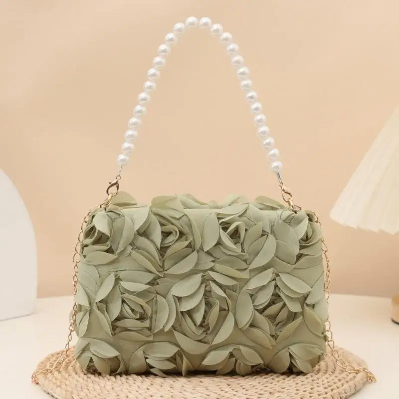 Ladies 3D Rose Floral Shoulder Bag With Pearl Handle Detachable Chain Perfect For Wedding Party Evening Date Qme A4