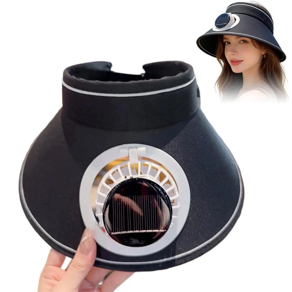 Outdoor Visor Hat Powered Fan Empty Sunshade Beach Sun Visors Men Qme Black One size