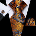 Hi-tie Psialey Black Gold Silk Elegant Tie Men Groom Wedding Necktie