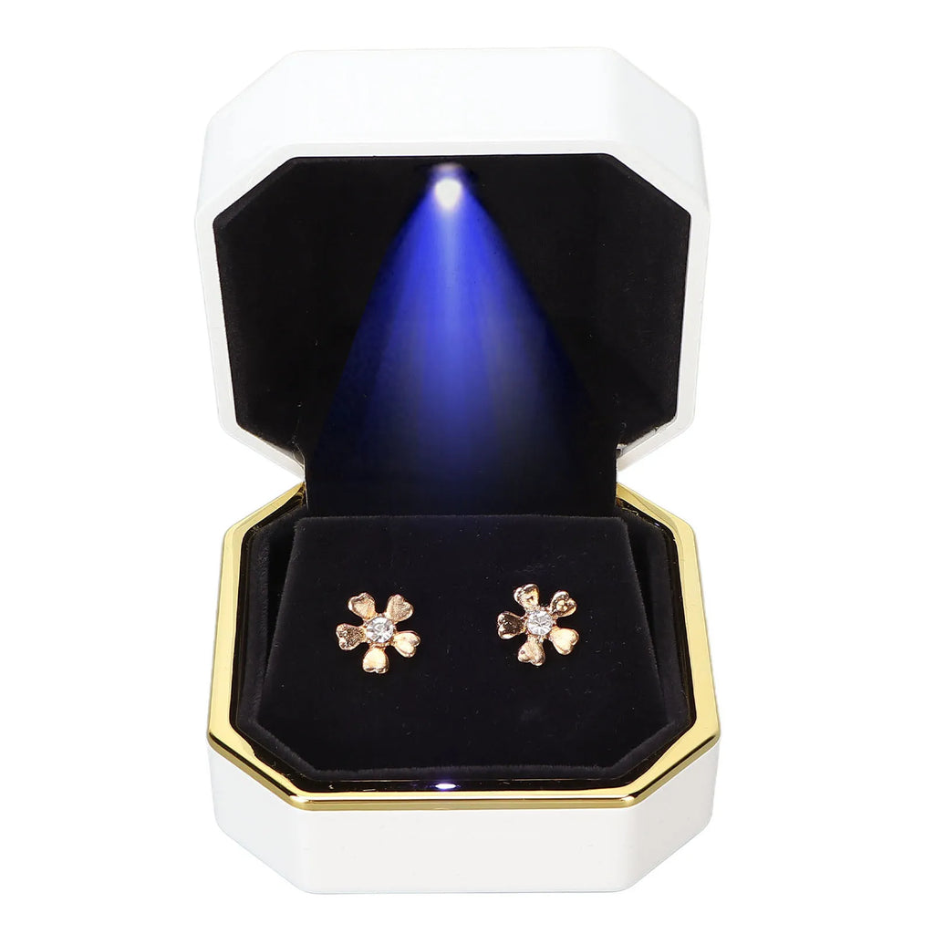Earring Gift Box Jewelry Display Case LED Lighted Jewelry Gift Box Earring Ear Stud Display Case for Proposal Engagement Wedding Qme