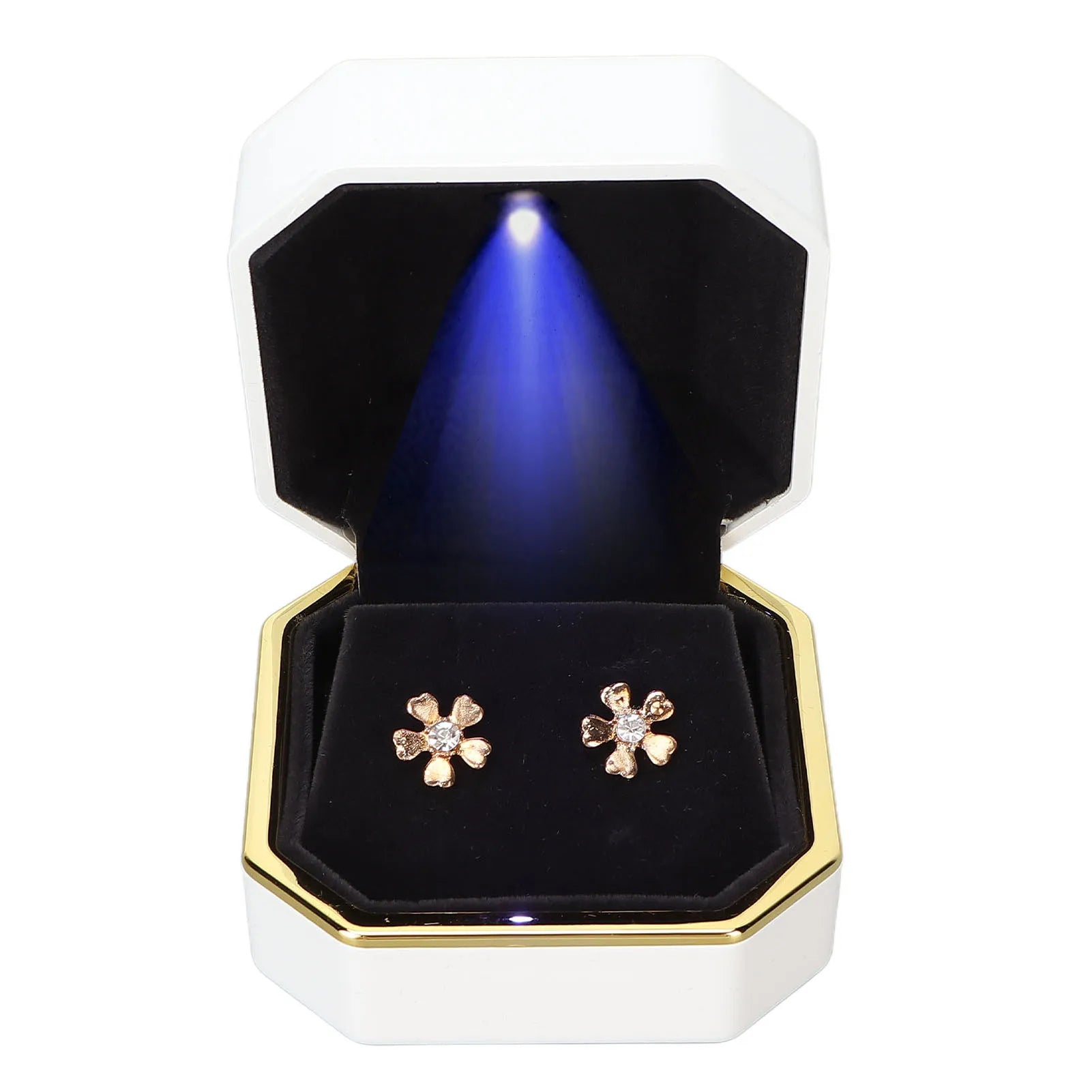 Earring Gift Box Jewelry Display Case LED Lighted Jewelry Gift Box Earring Ear Stud Display Case for Proposal Engagement Wedding Qme