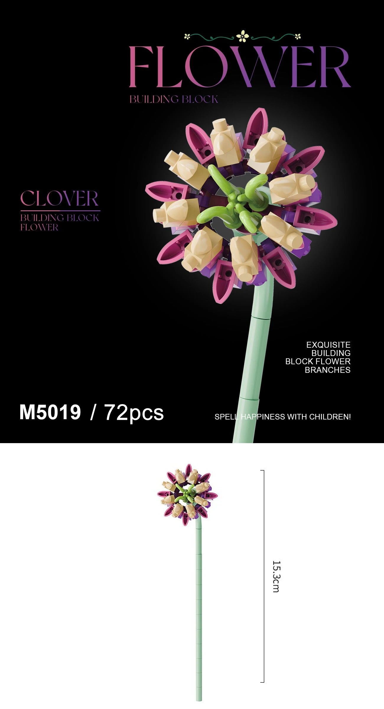 Building block flower set, DIY floral decoration kit, suitable for desktop decoration and room accessories – a perfect gift idea Qme 5019-Opp bag