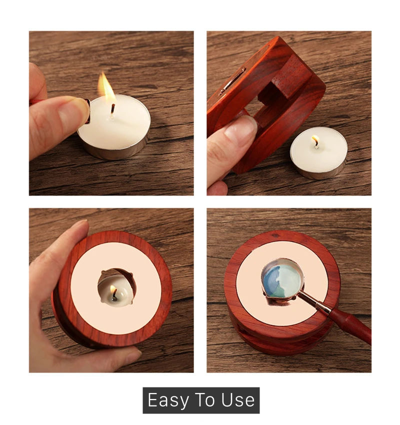 Retro Solid Wood Sealing Wax Burner Sealing Wax Melting Pot Wax Seal Holder Spoon Wax Heater Furnace Stove DIY Craft Supplies Qme
