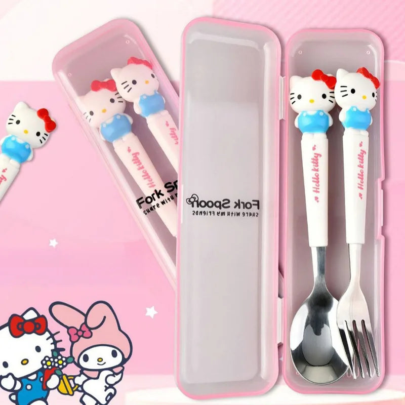 Hello Kitty Kuromi 304 Stainless Steel Cutlery Set Cute Cartoon Portable Cutlery Set with Chopsticks and Spoon Qme