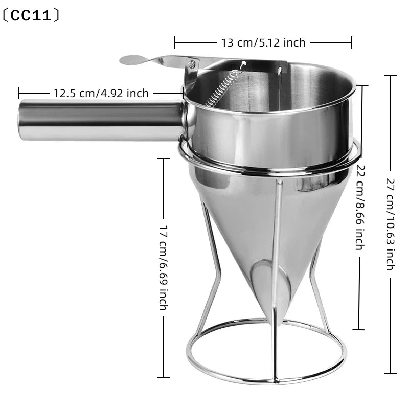 Stainless Steel Funnel Dispenser Rack Cupcake Pancake Batter Maker Qme