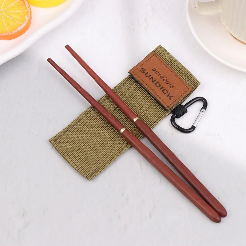 Mahogany Folding Chopsticks Outdoor Camping Picnic Travel Tableware Qme Army green