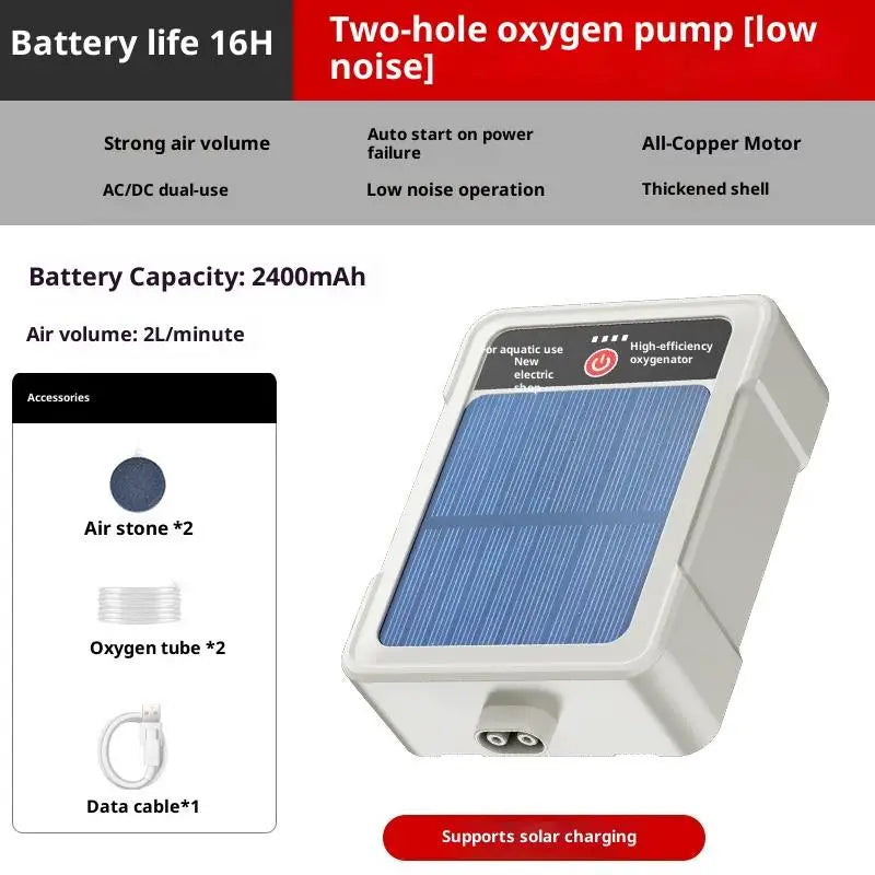 USB Aquarium Pumps Portable Solar Oxygen Pump Pipe Wave Maker Quiet Qme 2 Holes
