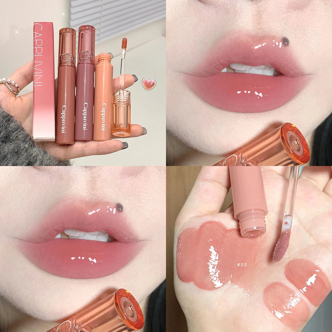 Crystal Jelly Lip Gloss Moisturizing Water-light Clear Lip Oil Waterproof Long Lasting Nude Glossy Grape Red Lip Tint Makeup Qme 02