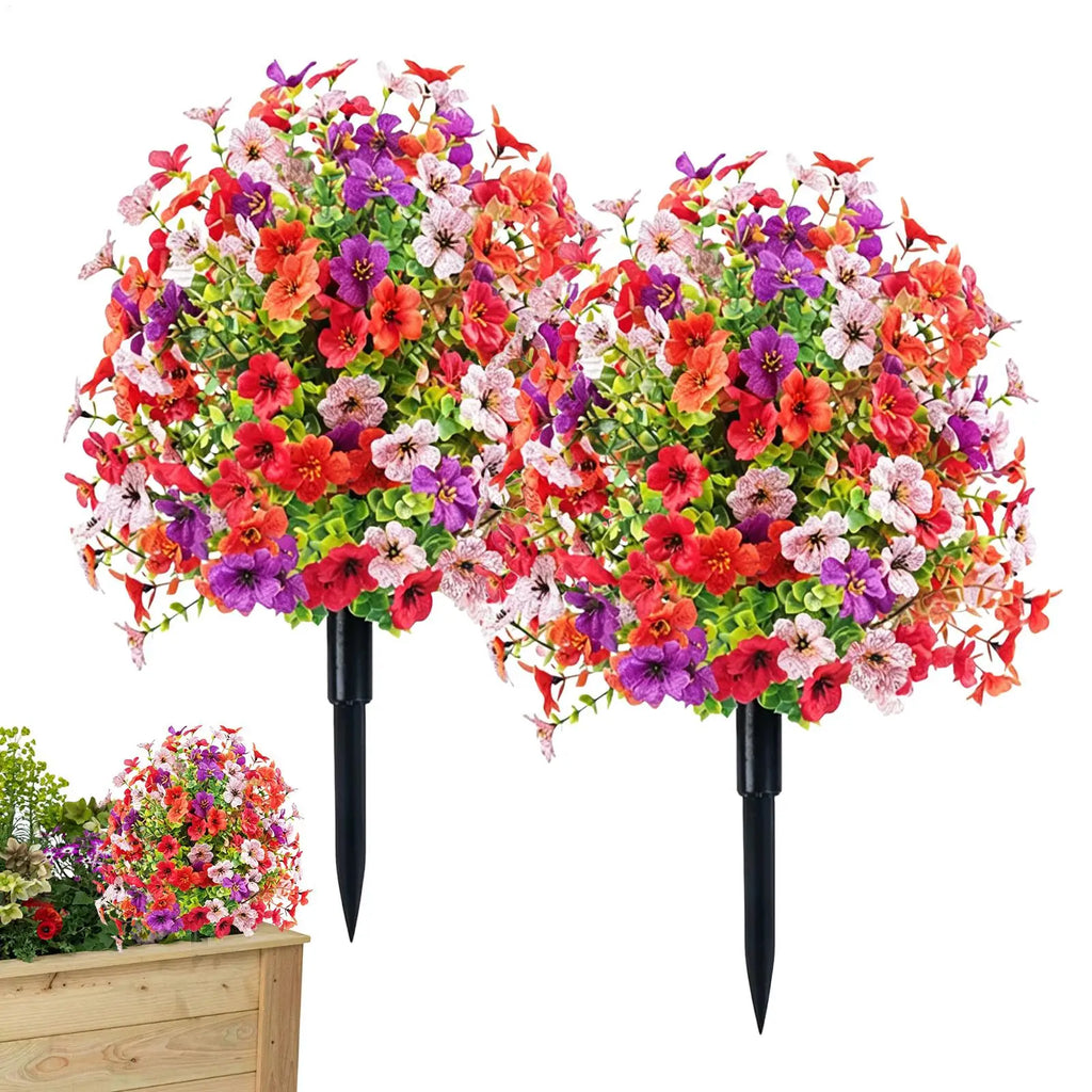Artificial Topiary Ball Plant Sun-Resistant Fade-Proof 2 Pieces 22inch Flower Topiary Ball Outdoor Decor for Porch Patio Qme