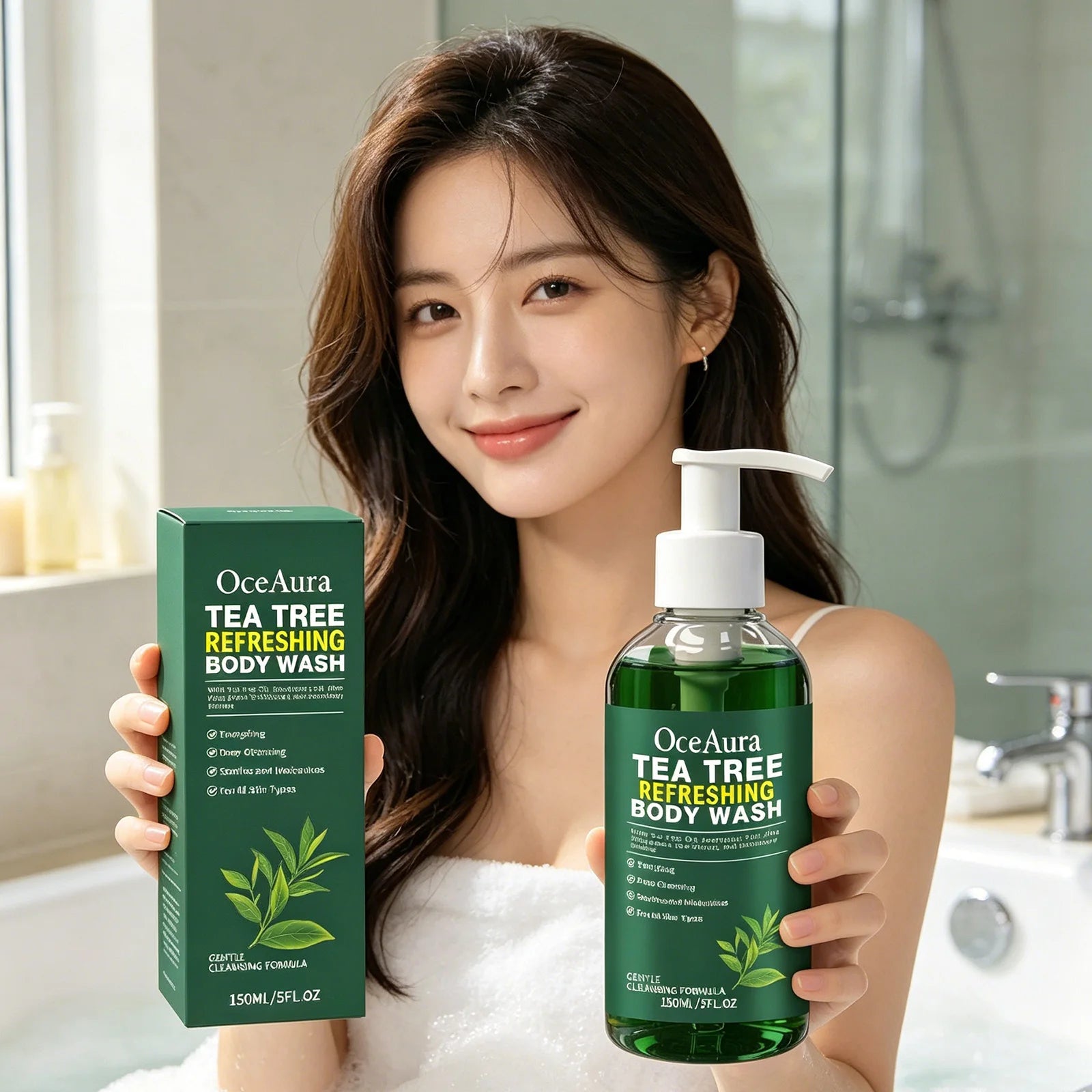 OceAura Tea Tree Body Wash Refreshing Eliminates Odors Dirt Remover Oil Control Deep Cleansing of Skin Care Products Shower Gel Qme