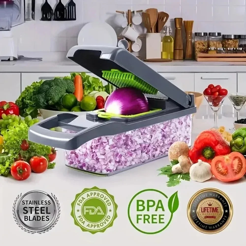 Multifunctional Vegetable Chopper Handle Food Grate Slicer Dicer Cut Qme