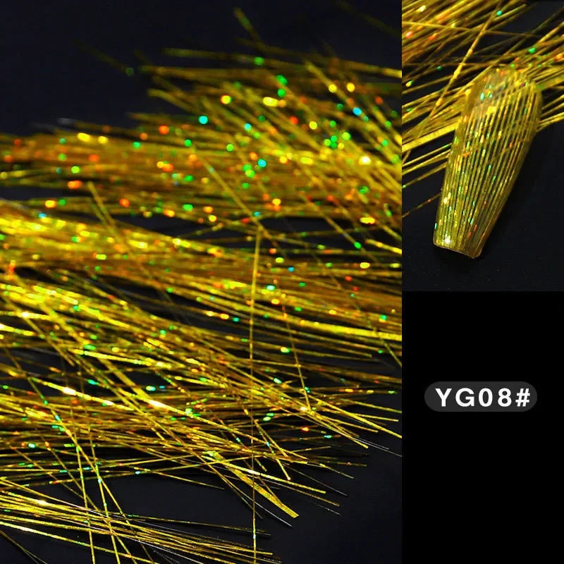1 Bag Fluorescent Thread Nail Sticker Laser Glitter Mesh Net Line Tape Decals Holographic 3D Silk Foils Nail Art Decorations Qme YG08