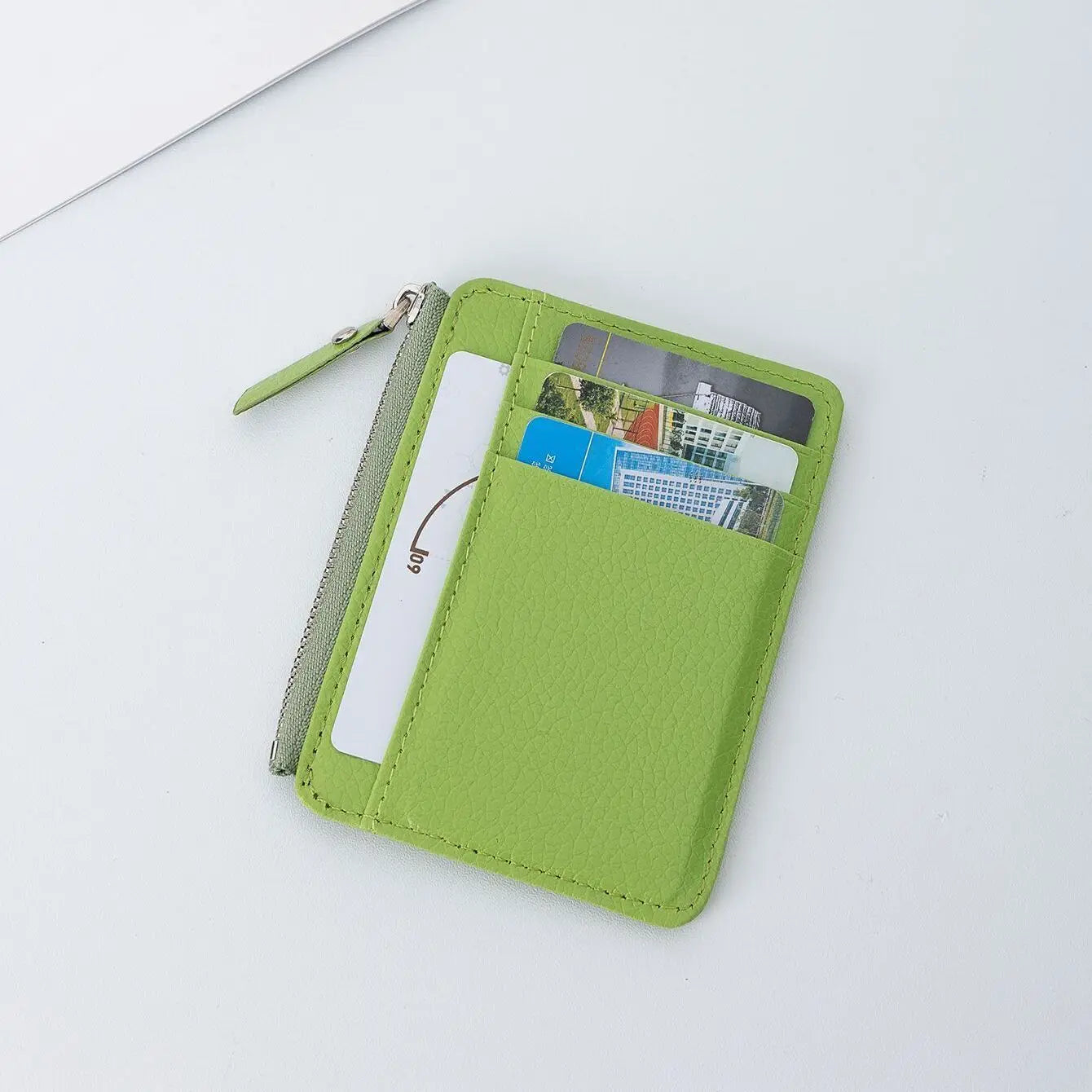 Hot-selling Lychee Pattern Zipper Card Bag Multifunctional Thin Small Qme green