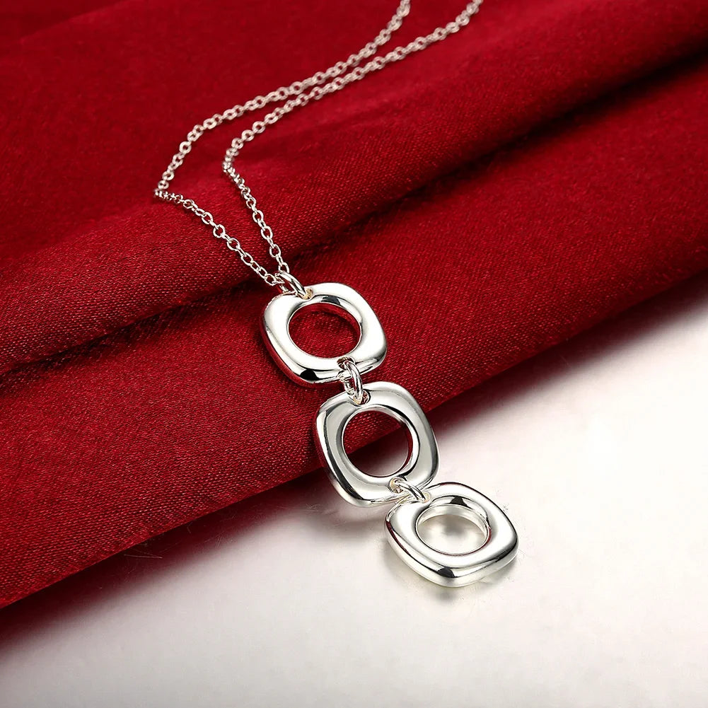 Hot New 925 Sterling Silver Square Pendant Bracelet Necklace Earrings Jewelry Set for Women Fashion Party Christmas Gifts Qme