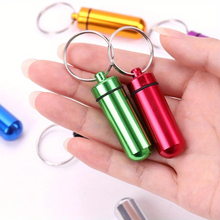 Mini Aluminum Waterproof Pill Box Keychain Portable Medicine Container for Outdoor Travel Emergency Storage Qme