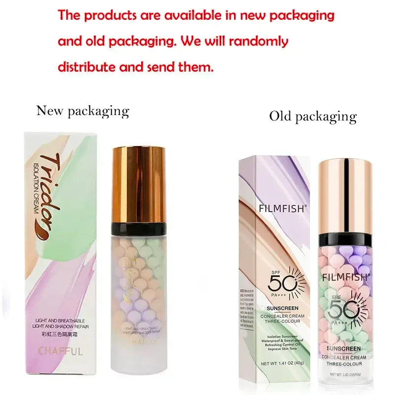 Face Makeup Primer Tri-color Cream Contour Isolation Waterproof Qme A