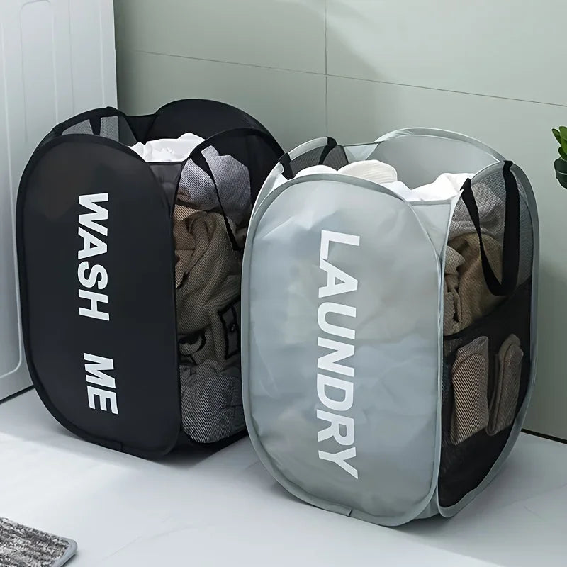 Foldable clothes storage basket with handle - Mesh washing machine suitable for laundry, bathroom, and dormitory decoration Qme