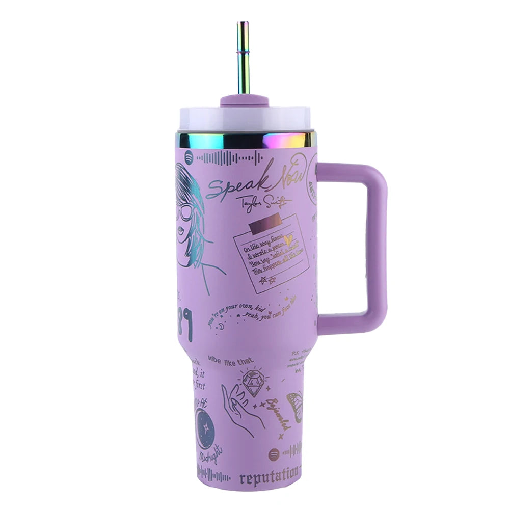 40oz Stainless Steel Insulated Water Bottle with Straw Vacuum Insulated Car Mug Thermal Iced Travel Cup for Camping Hiking Qme Purple