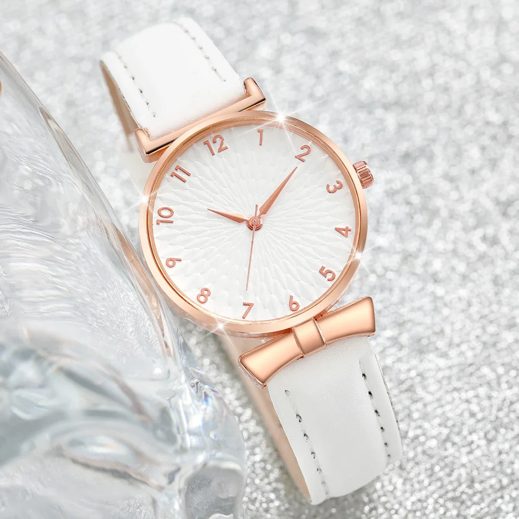 2PCS Fashion Women's Watches Casual Leather Band Analog Quartz Watch（Without Box） Qme