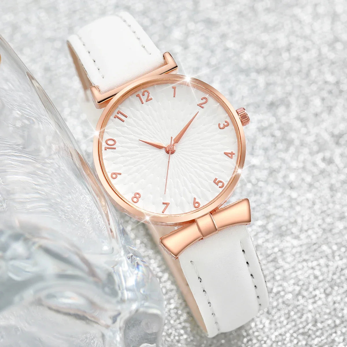 2PCS Fashion Women's Watches Casual Leather Band Analog Quartz Watch（Without Box） Qme