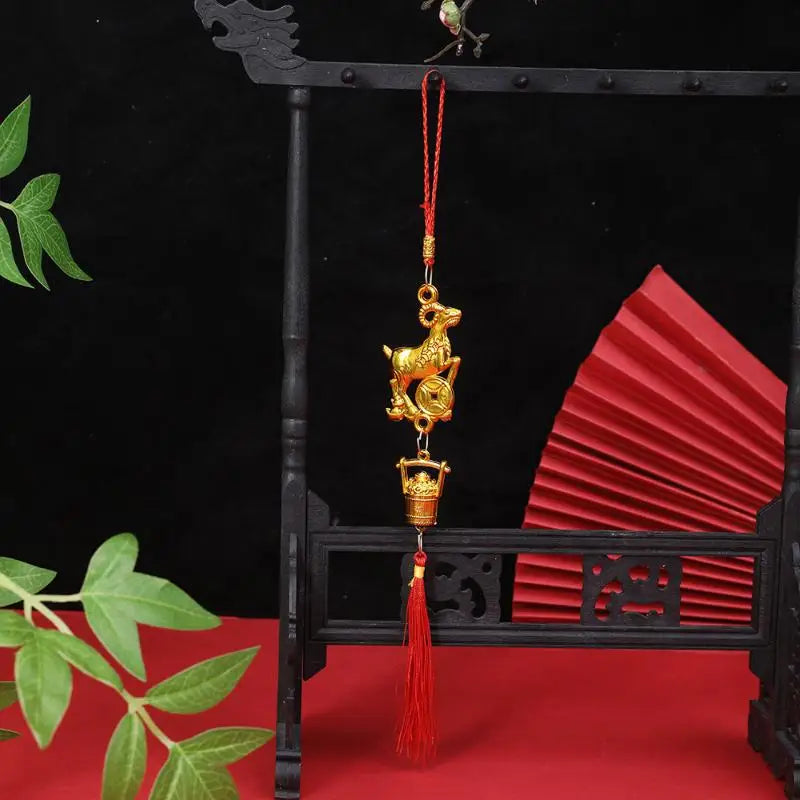 Chinese New Year 2027 Goat Hanging Ornaments Gold Lucky Design Red Tassels For Spring Festival Home Wall Decor Qme A30