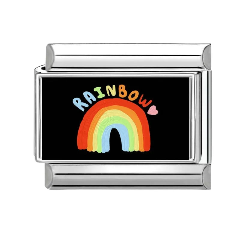 Wholesale Brilliant Rainbow Pretty Girl Black Italian Charm Links Fit