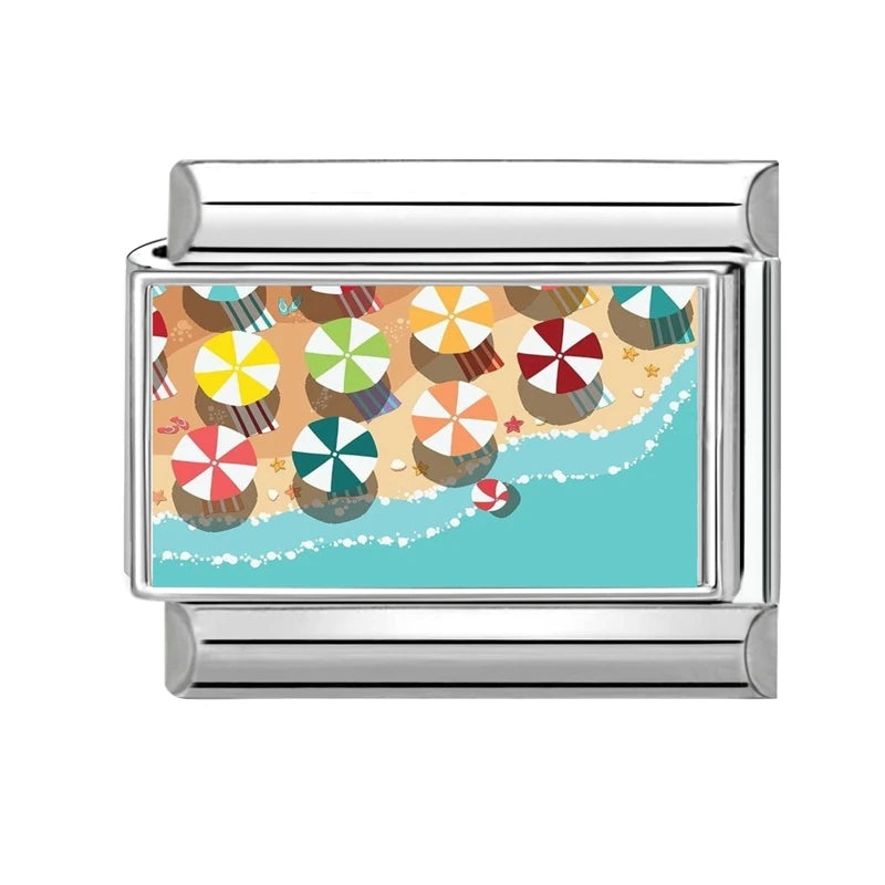 New 2026 Romantic Couple Fruit Trees Seaside Sun Scenery Italian Charm Link fit 9mm Stainless Steel Jewelry DIY Making Bracelet Qme Style 23