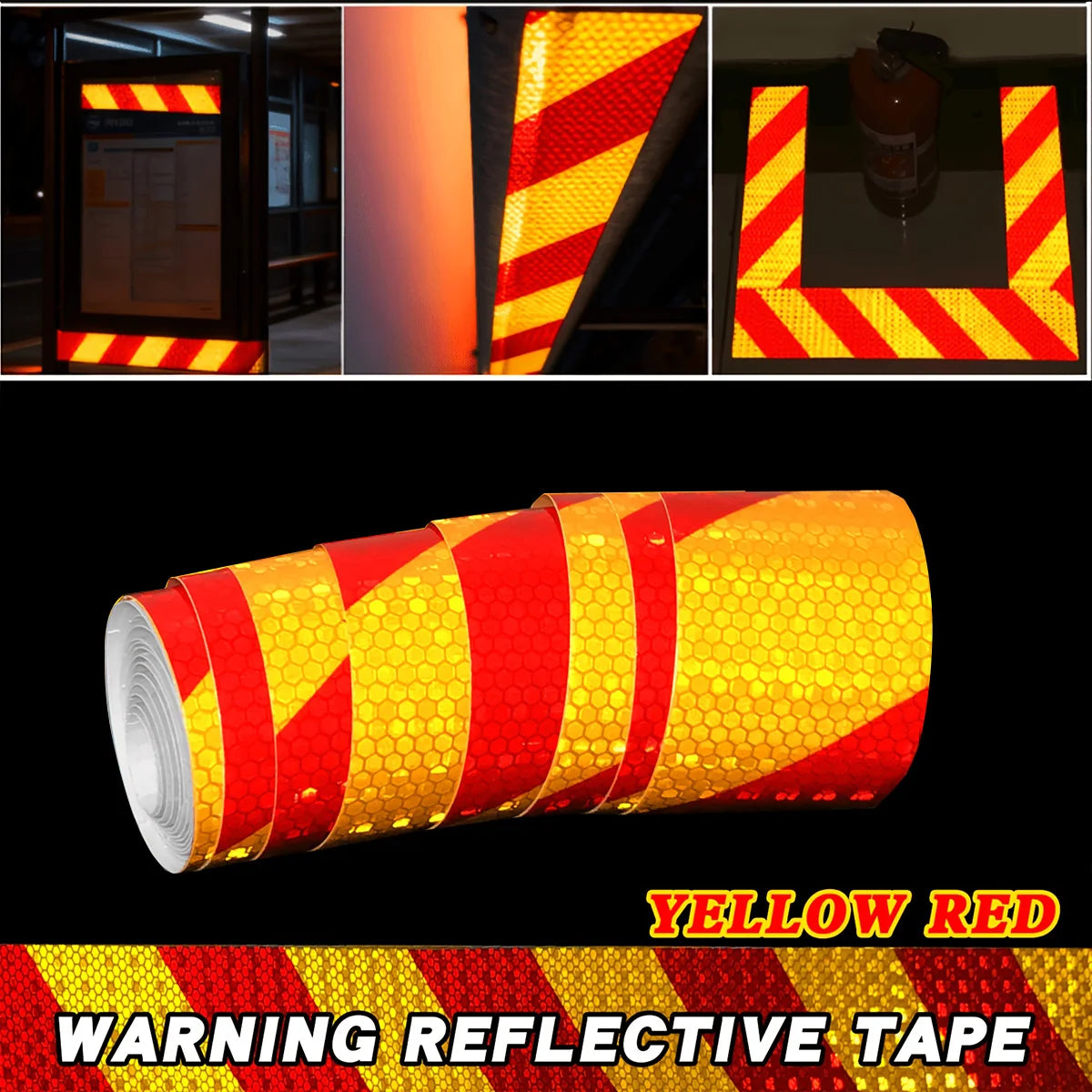 Shining Reflective Safety Warning Tape Self Adhesive Twill Printing Reflective Tape for PVC Reflective Tape Car Accessories Qme YELLOW RED 15m 50MM