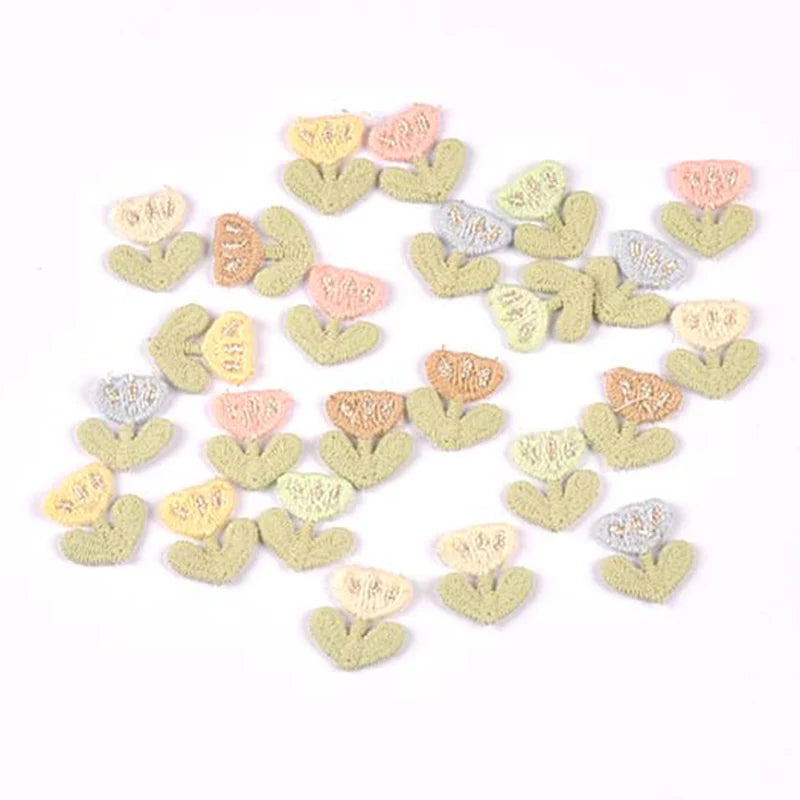 20pcs 16x17mm Assorted Color Tulip Embroidered Appliques,Sewing Decoration DIY Clothes Hair Accessories No Glue cp3854 Qme