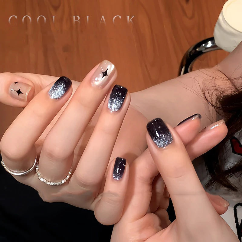 3 Colors Cool Black Cat Eye Gel Polish, Pink Purple Chameleon Holographic Magnetic Nail Gel, High Shine Soak Off UV LED Nail Art Qme