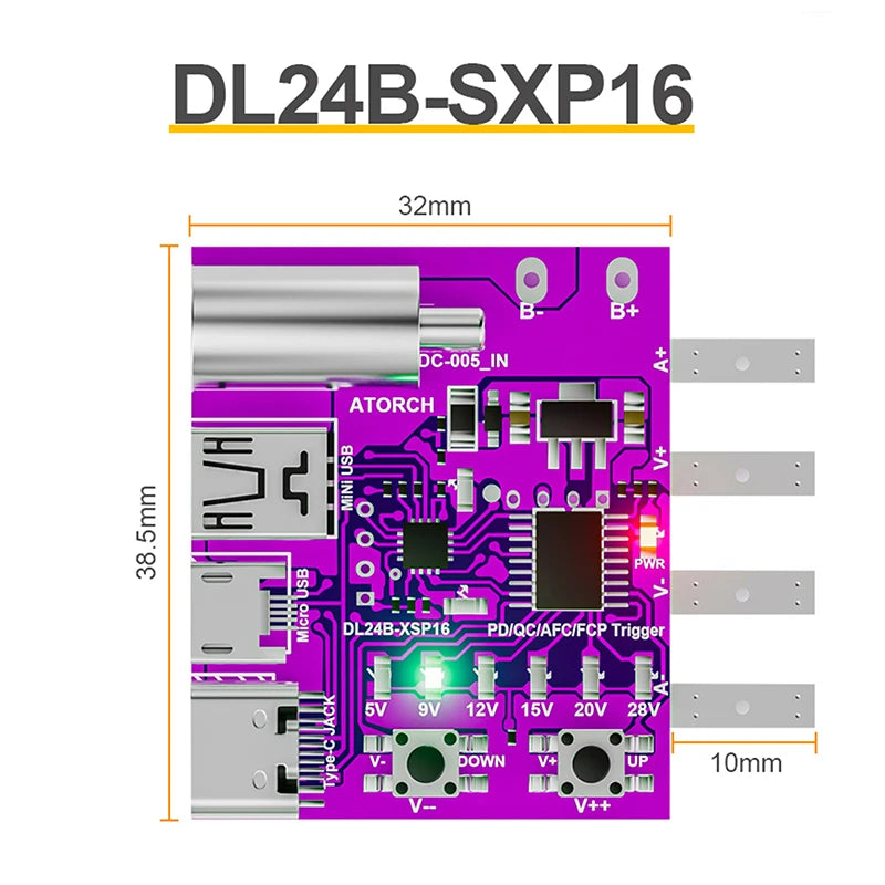 Type-C PD3.1 Fast Charging Protocol 4-Wire Test Board Voltage Meter Deceiver 140W Charger Aging Tool For DL24 Load Tester. Qme