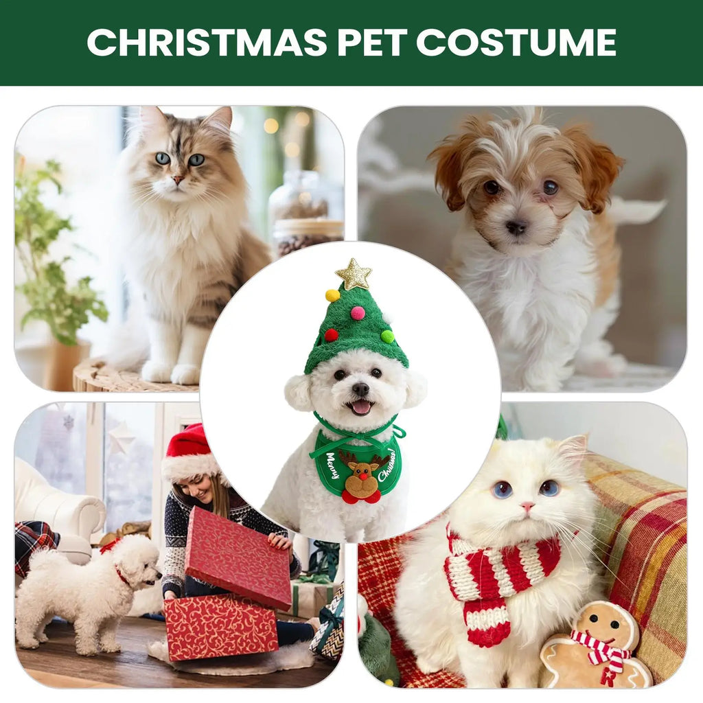 Dog Christmas Costume Festive Pet Hat Bandana Puppy Costumes Qme