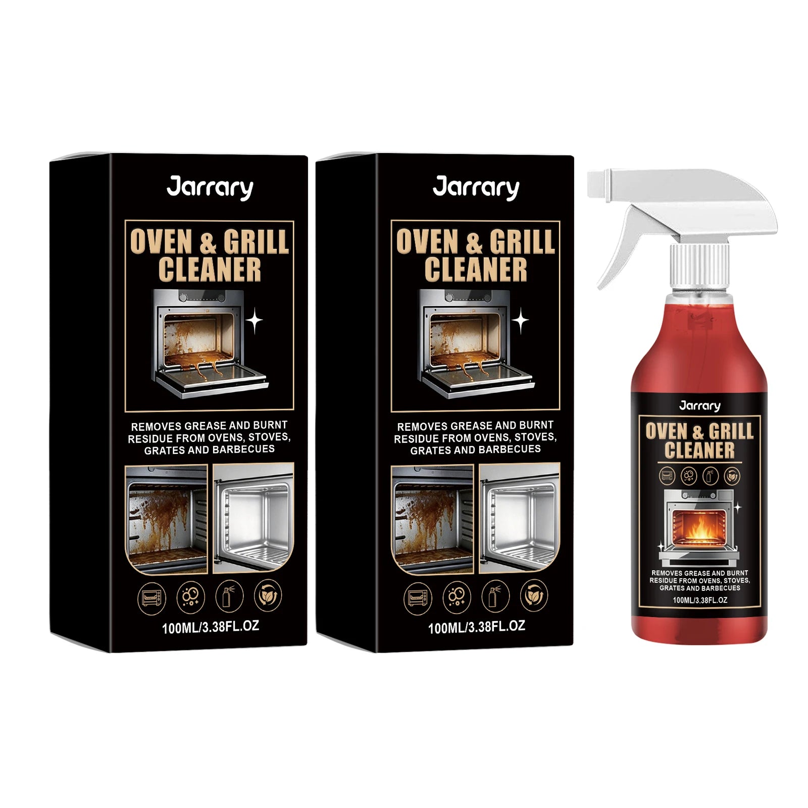 Oven & Grill Cleaning Spray Decompose Oil Stains Remove Food Residues Fast-Acting Foaming Formula Convenient Kitchen Degreaser Qme 2 x 100ML Boxed