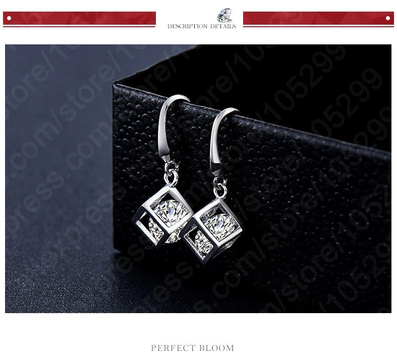 Trendy Design Jewelry Set For Women 925 Sterling Silver Color Jewelry Set Square Pendant Necklace Earrings Wholesale Promotion Qme