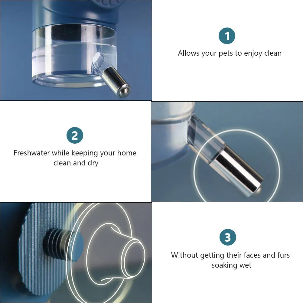 550Ml Pet Hanging Water Bottle with Snap- Front Back Use Lid Fill Stainless Steel Ball Valve for Dogs Cats Clean Fresh Qme