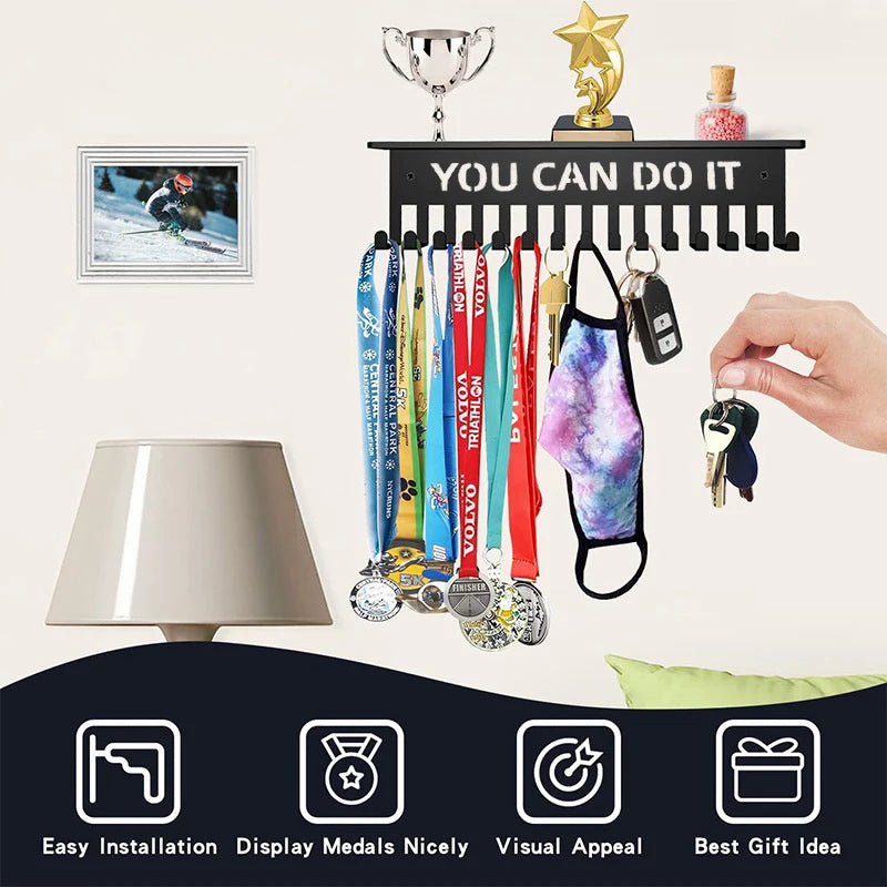 Medal Display Rack Metal Hanger Holder Wall Mounted Large Capacity Qme