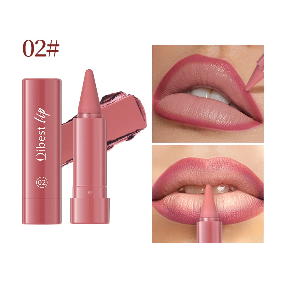 QIBEST Tapered Gradient Lipstick Lipliner Lasting Matte Nude Brown Lip Stain Waterproof Contouring Tint Lipliner Cosmetics Qme 02
