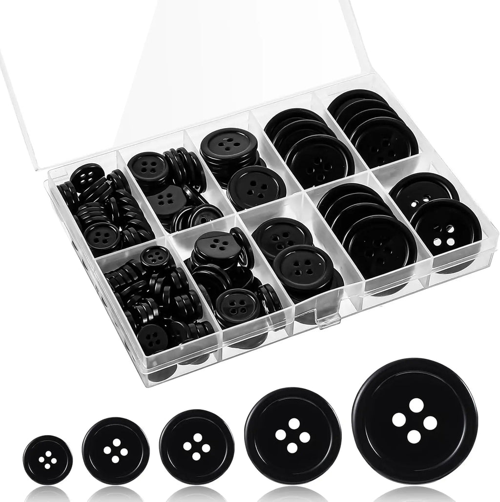 160PCS Round Resin Sewing Button 4 Holes Craft DIY Garment Sewing Button Mixed 5 Sizes Black and White Button Sewing Accessories Qme Black