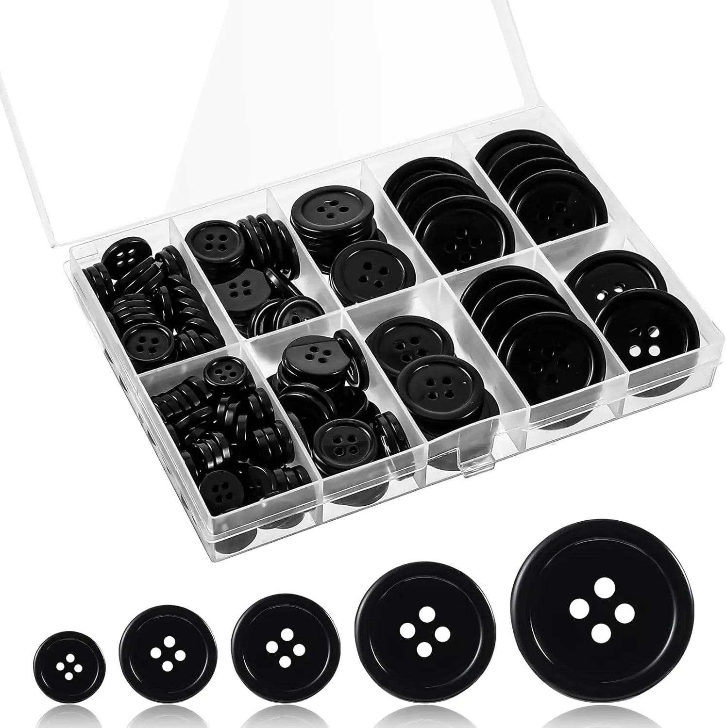 160PCS Round Resin Sewing Button 4 Holes Craft DIY Garment Sewing Button Mixed 5 Sizes Black and White Button Sewing Accessories Qme Black