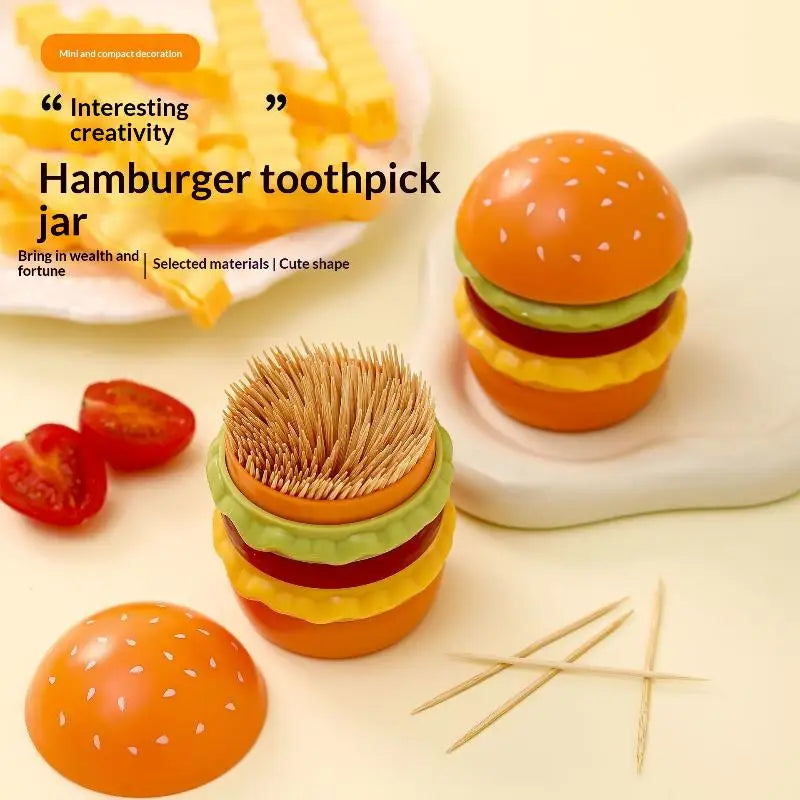 Hamburger Toothpick Holder Cotton Swab Jar ABS Can Storage Decoration Qme