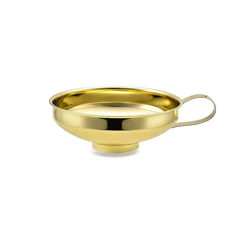 Durable Stainless Steel Kitchen Funnel Large Wide Mouth Design for Home Canning Jam Oil Liquid Pouring Daily Kitchen Use Qme 1PCS Gold small
