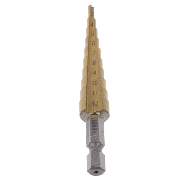 3-12mm Coated Stepped Drill Bits Hex Handle Drill Bit Metal Drilling Power Tool. Qme 1pc