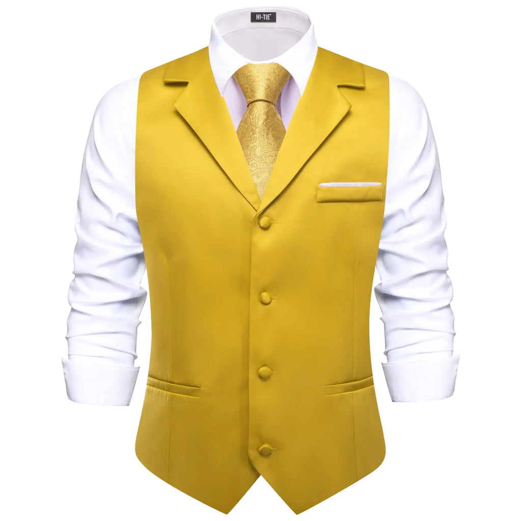 Hi-tie Champagne Solid V-neck Men Vest Tie Jacquard Tuxedo Dress Qme MD-3399-N-3053 S
